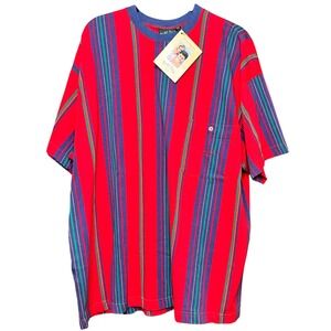 VTG 90's European Multi Color Striped Vacation NWT Short Sleeve Shirt Men Large